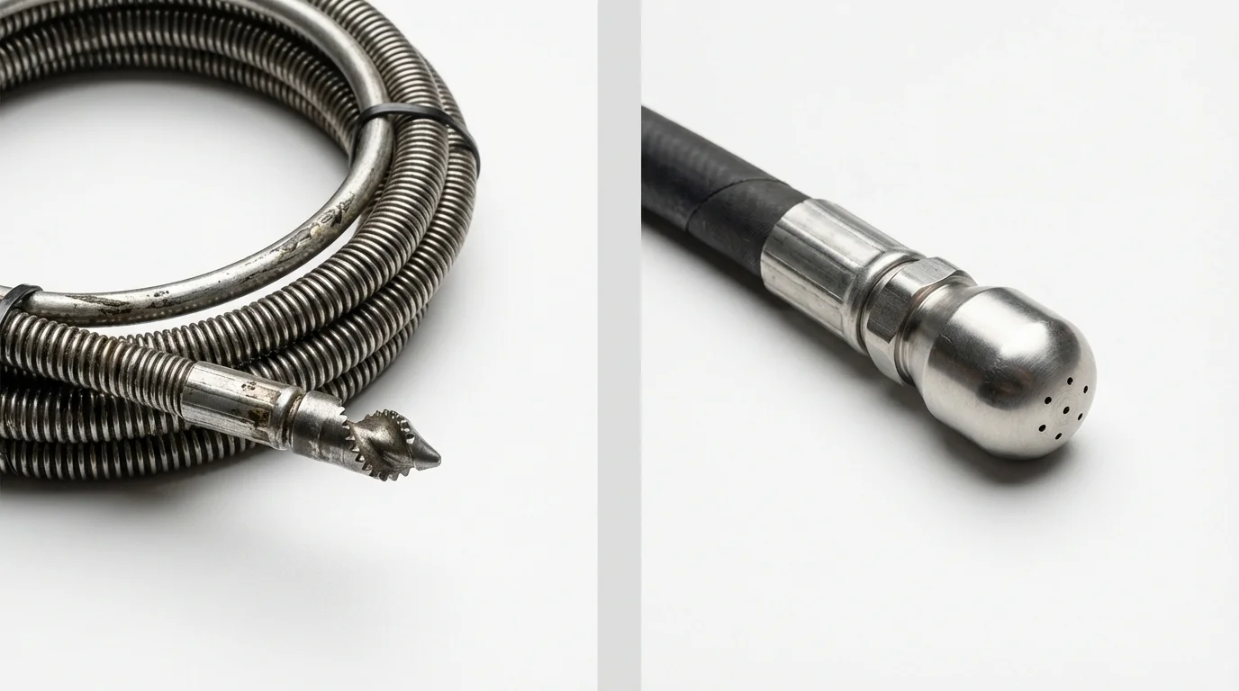 Drain snake cable and hydro jetting nozzle used for drain cleaning in New Ellenton, SC